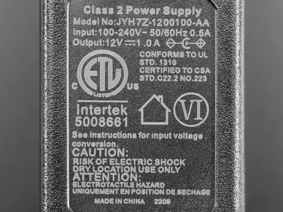 12 VDC 1000mA regulated switching power adapter - UL listed