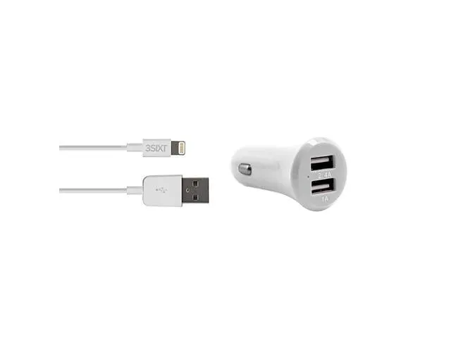 3SIXT Dual USB Car Charger 3.4A - Micro USB - White