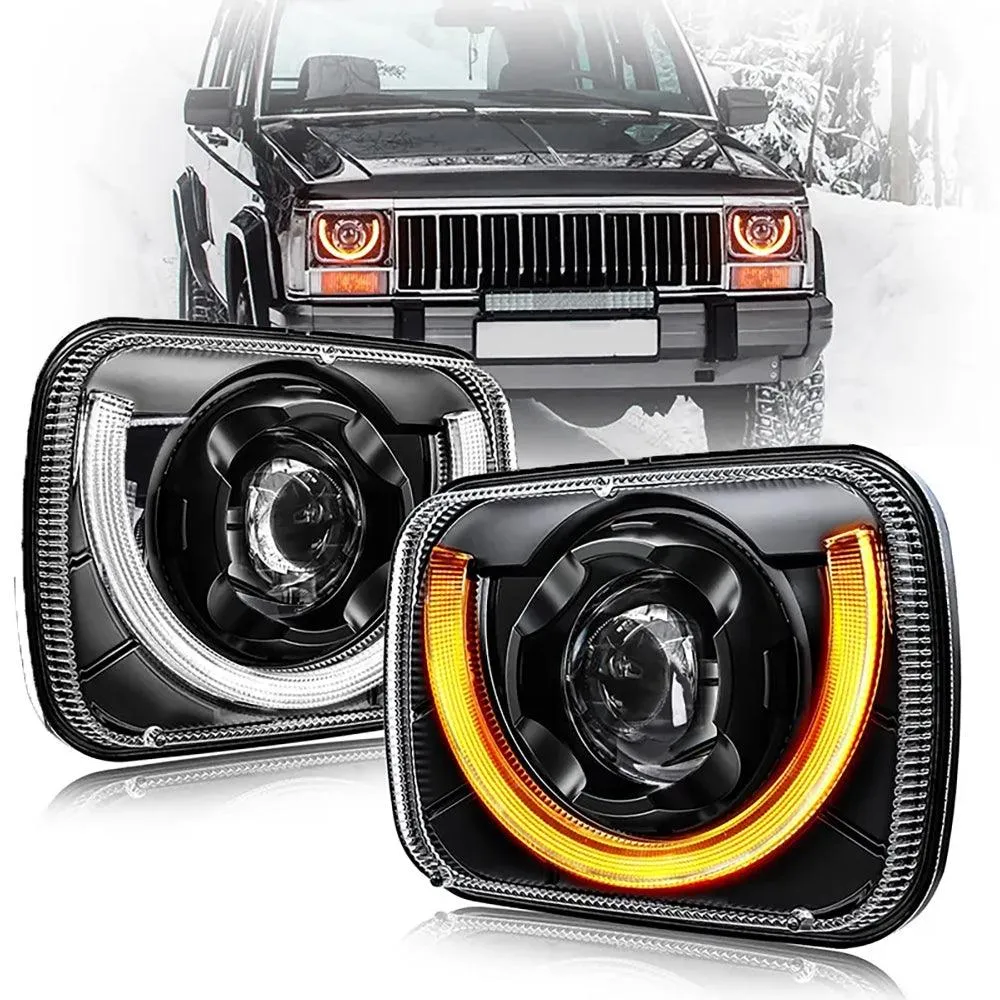 7x6 Inch Sealed Beam LED Headlights with Hi-Lo Beam & Amber Turn Signal White DRL for  Jeep Wrangler YJ 1987-1995