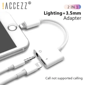 ACCEZZ 2 in 1 Lighting Charger Listening Adapter For iphone X 7 Charging Adapter 3.5mm Jack AUX Splitter adaptador For iphone