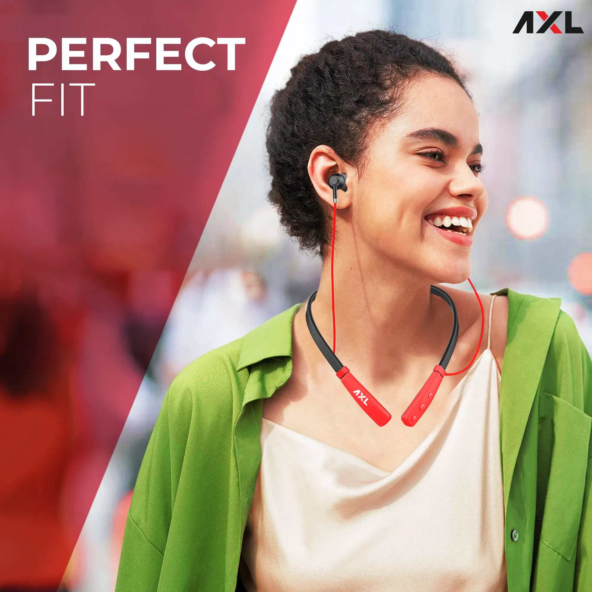 AXL ABN07 Wireless Neckband with Up to 22 Hour Playtime, Adjustable Clip, Passive Noise Cancellation, Magnetic Earbuds, Bluetooth V5.0 and Built-in Mic Flexible Neckband Black/Red