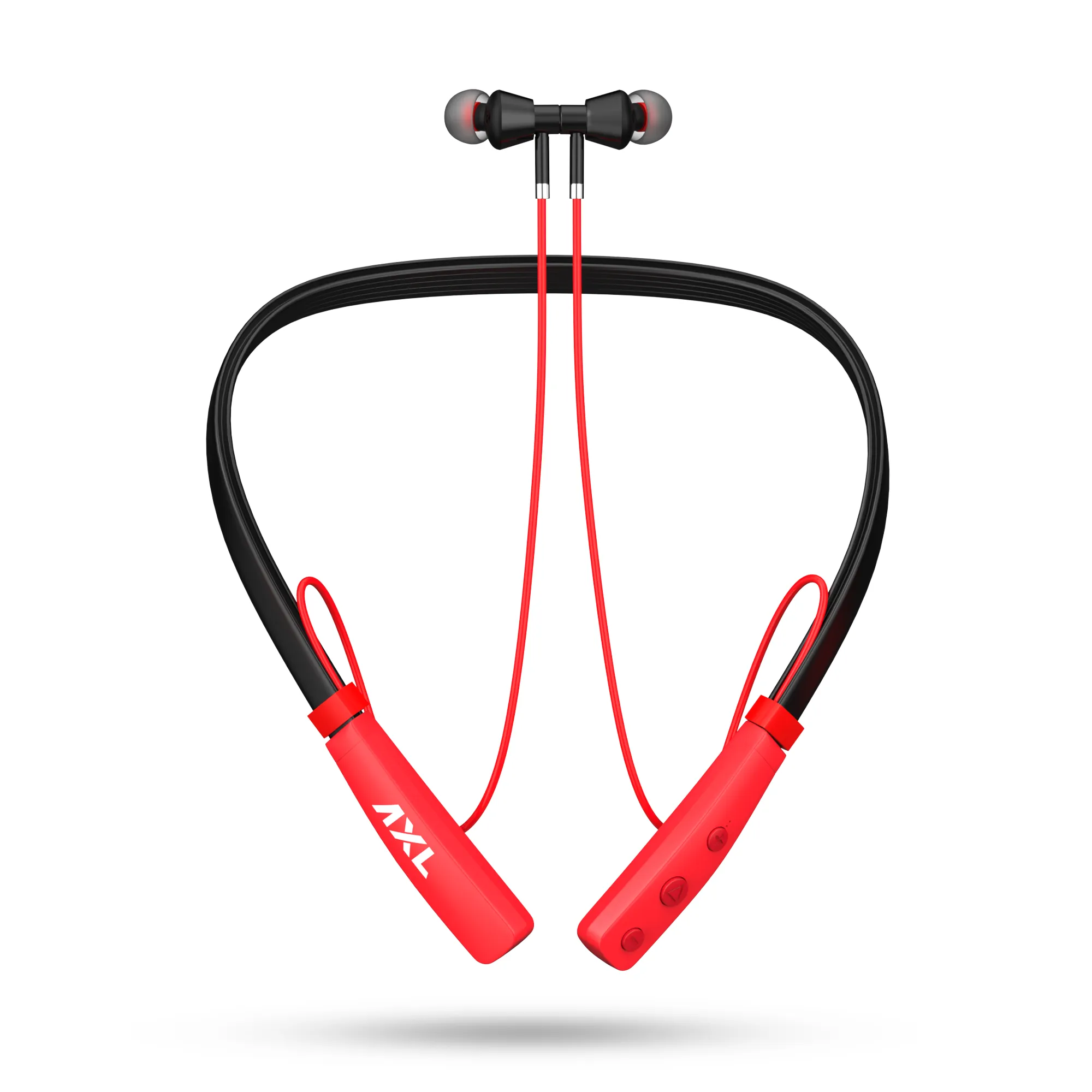 AXL ABN07 Wireless Neckband with Up to 22 Hour Playtime, Adjustable Clip, Passive Noise Cancellation, Magnetic Earbuds, Bluetooth V5.0 and Built-in Mic Flexible Neckband Black/Red