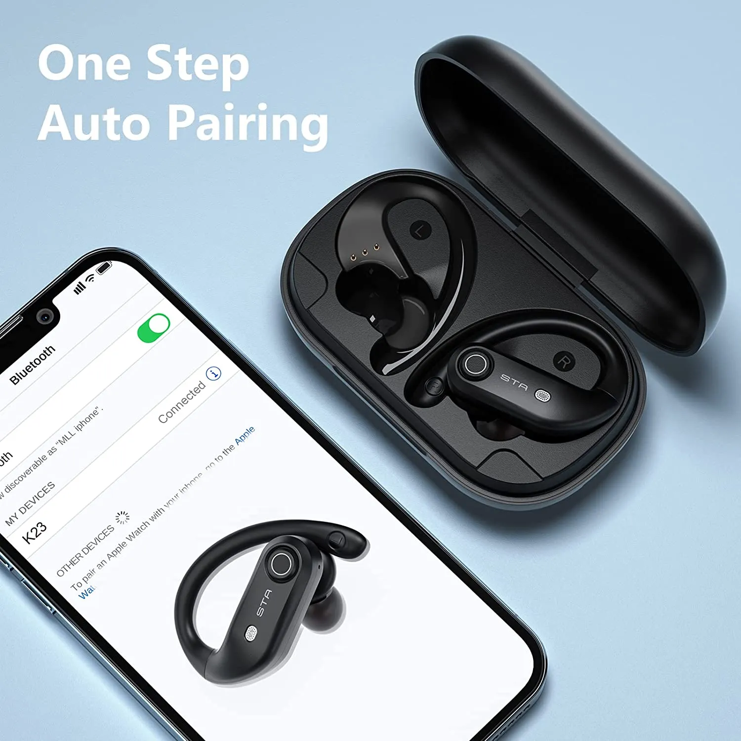 Bluetooth Headphones with 2200mAh Wireless Charging Case