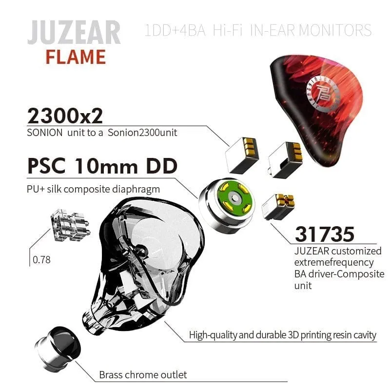 JUZEAR FLAME 1DD 4BA Hybrid In-Ear Earphone Monitor