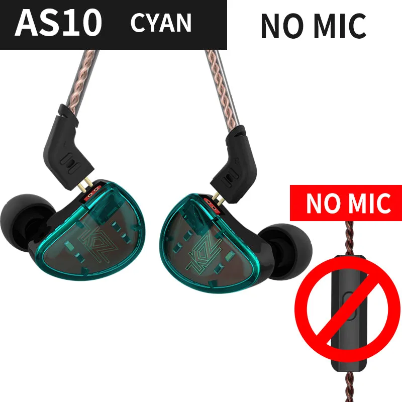 KZ AS10 Headphones 5BA Balanced Armature Driver HIFI Bass Earphones In Ear Monitor Noise Cancelling