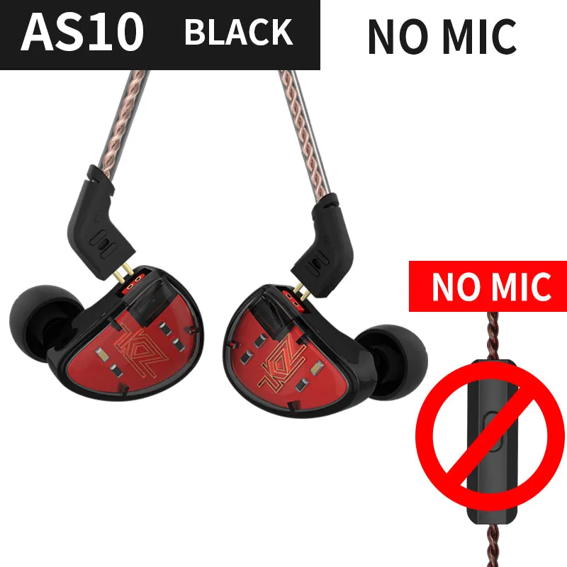 KZ AS10 Headphones 5BA Balanced Armature Driver HIFI Bass Earphones In Ear Monitor Noise Cancelling