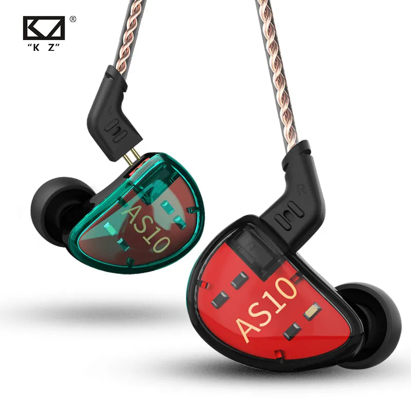 KZ AS10 Headphones 5BA Balanced Armature Driver HIFI Bass Earphones In Ear Monitor Noise Cancelling