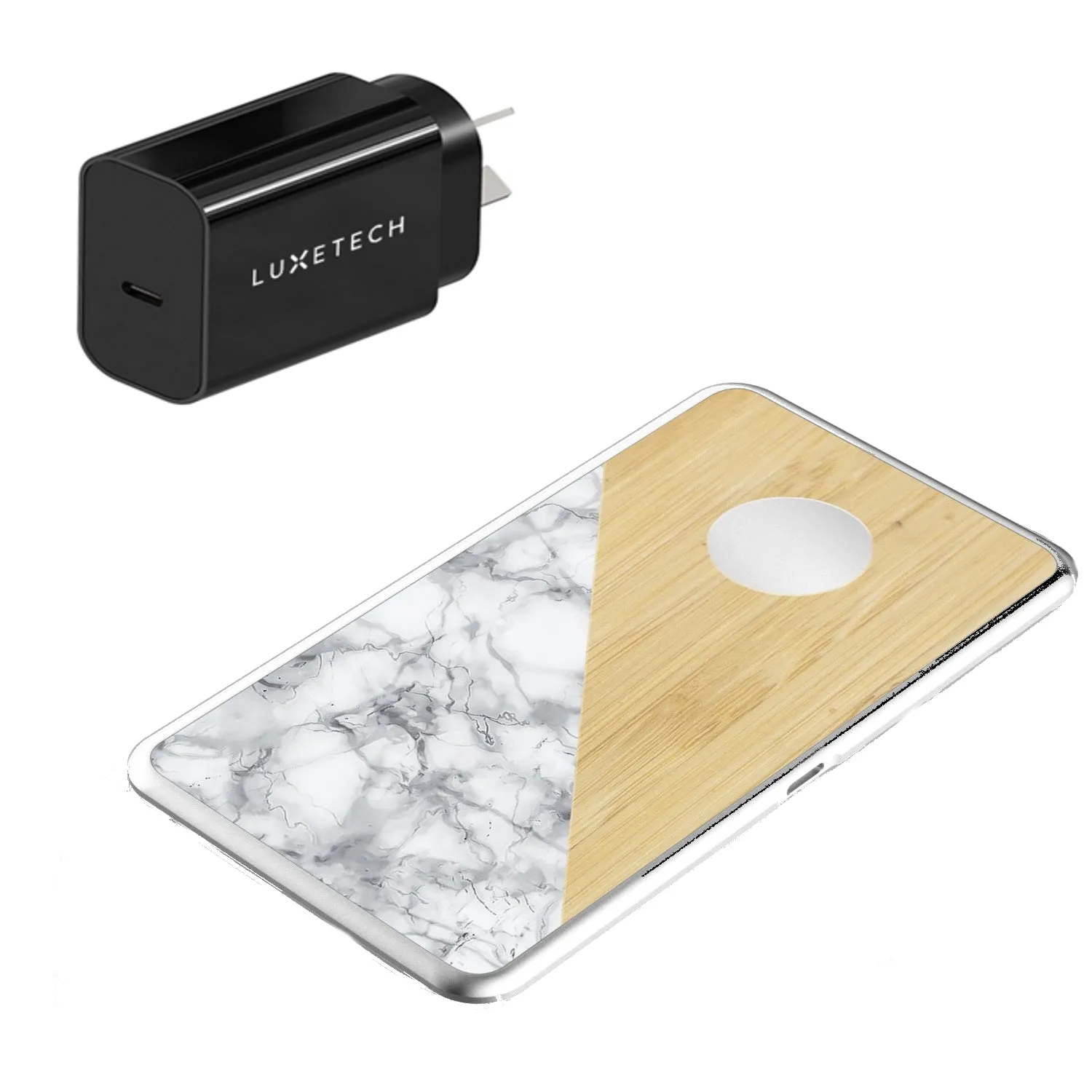 LuxeTech Dual Wireless Pad - Bamboo / White Marble