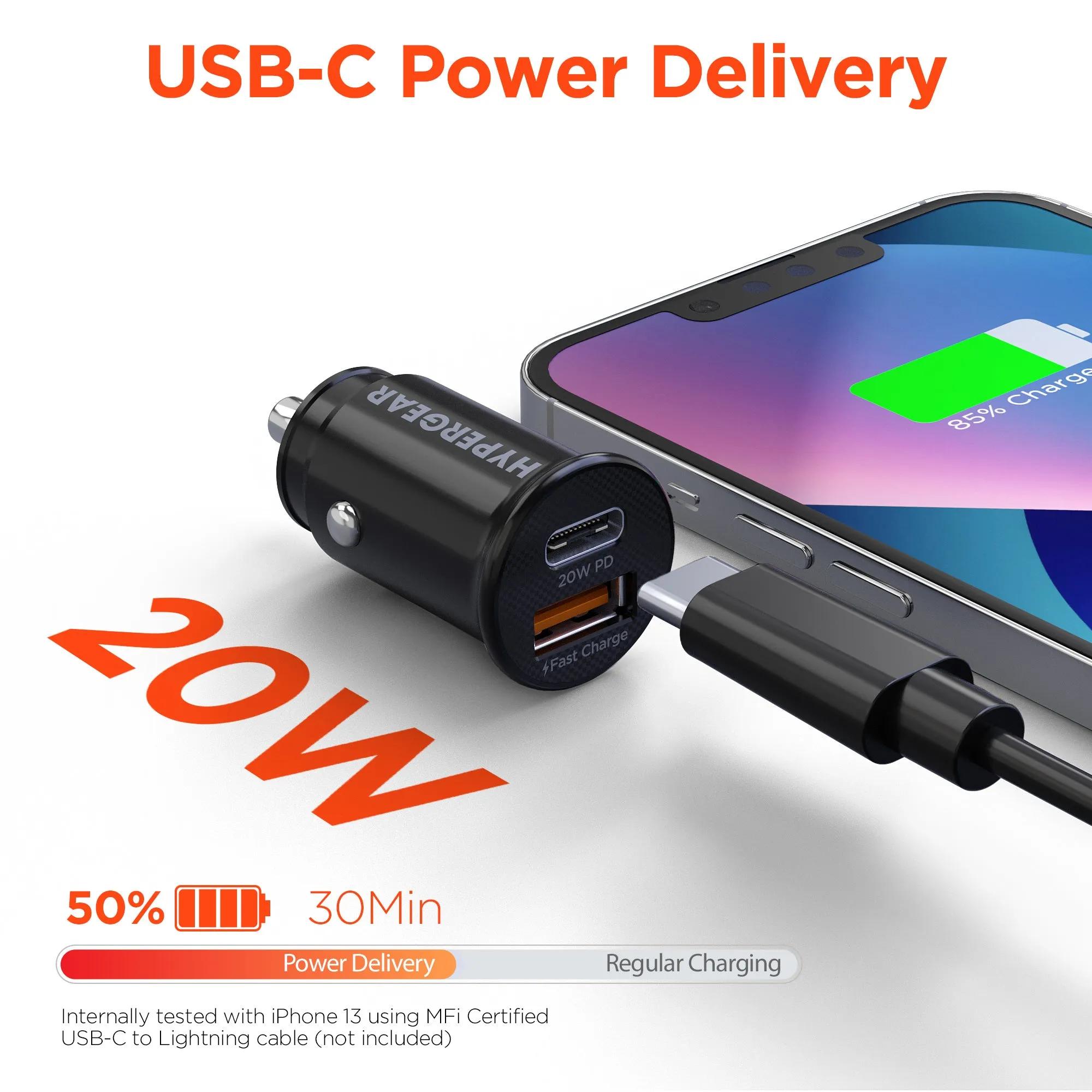 mini 20W USB-C PD   18W USB Fast Car Charger | Black