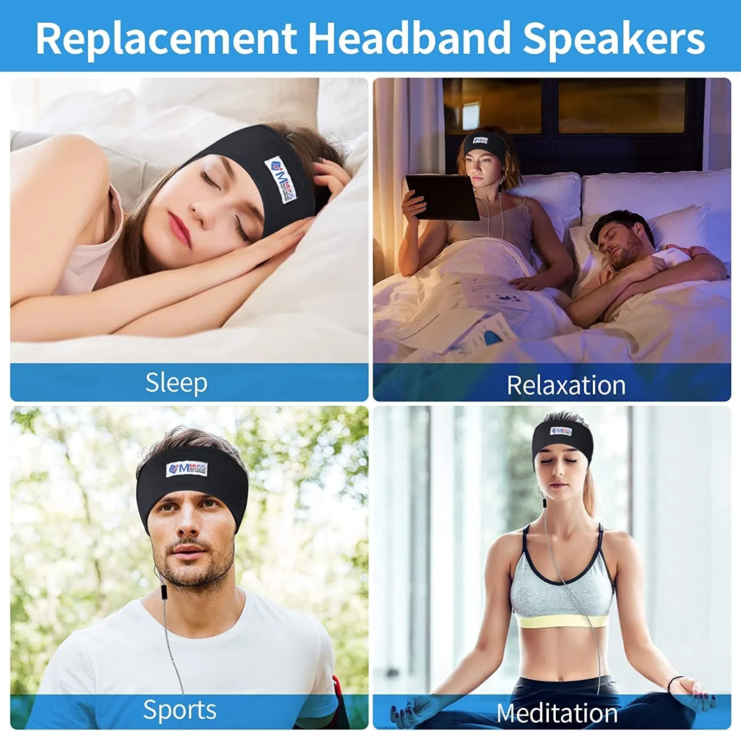 MMUSS Sleep Ultra Thin Pillow Speakers with Mic, Control Button for Sleep Headphones. Headband Headphone Replacement