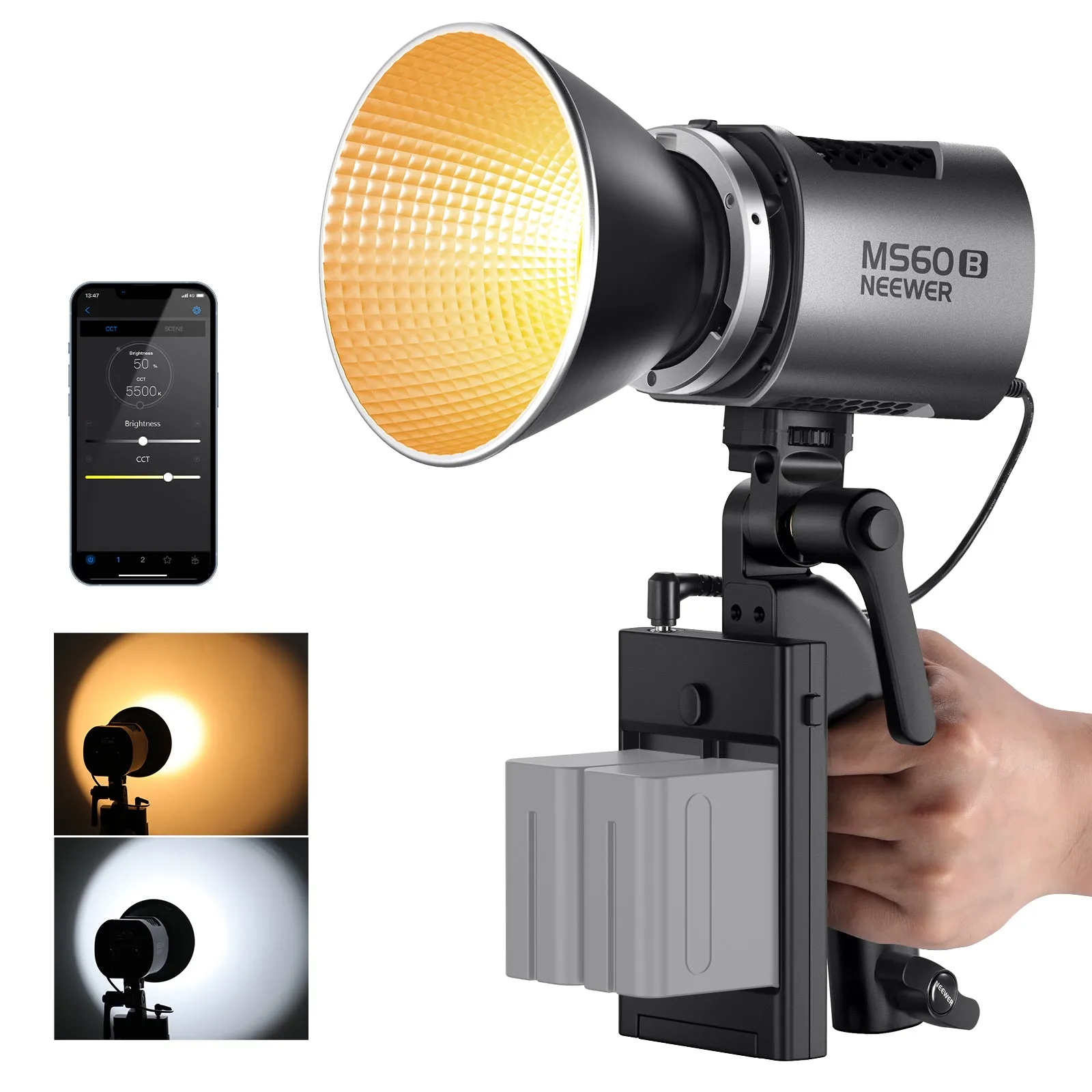 NEEWER MS60B Bi-color Portable LED Video Light Handheld Spotlight