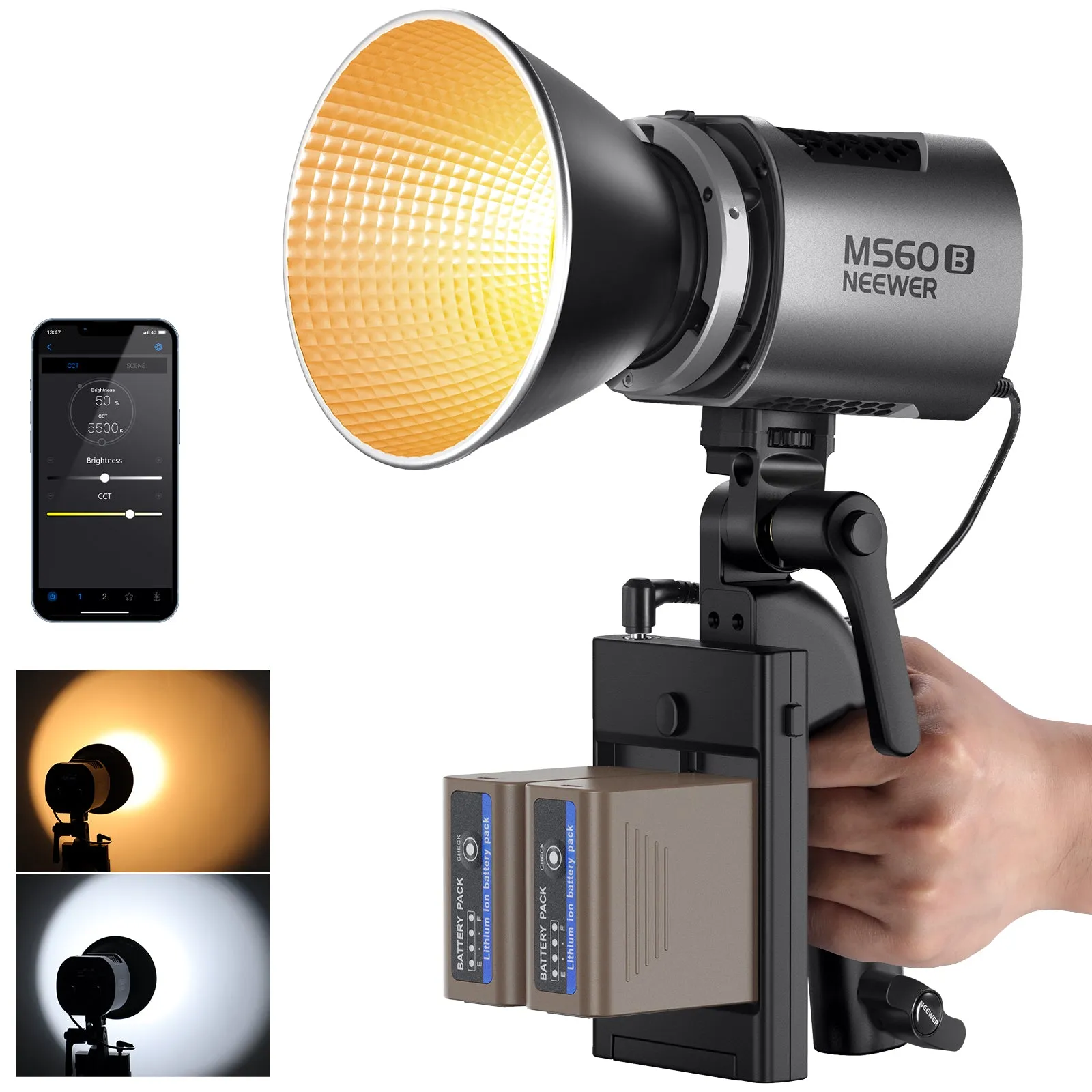 NEEWER MS60B Bi-color Portable LED Video Light Handheld Spotlight