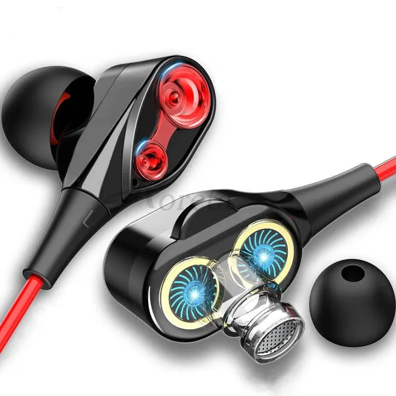 Roreta Dual Drive Stereo Wired earphone In-Ear Sport Headset With Mic mini Earbuds Earphones For iPhone Samsung Huawei Xiaomi