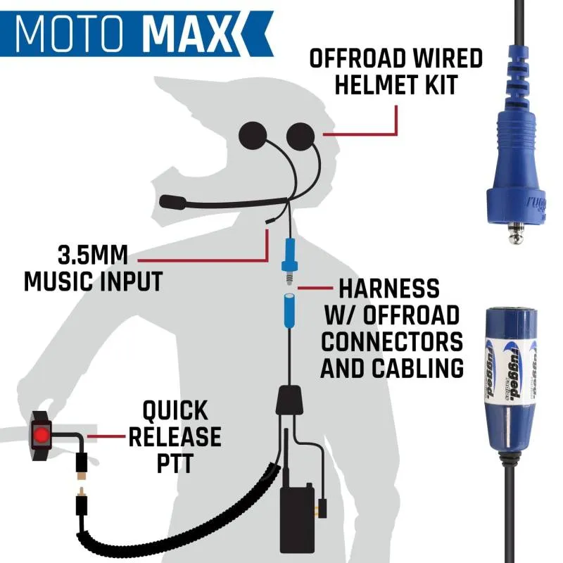 Rugged Radios MOTO MAX Kit - Radio, Helmet Kit, Harness, and Handlebar Push-To-Talk - GMR2 - GMRS Radio