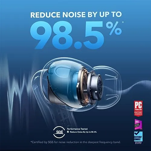 soundcore by Anker Liberty 4 NC Wireless Earbuds, 98.5% Noise Reduction, Adaptive Noise Cancelling to Ears and Environment, Hi-Res Sound, 50H Battery, Wireless Charging, Bluetooth 5.3