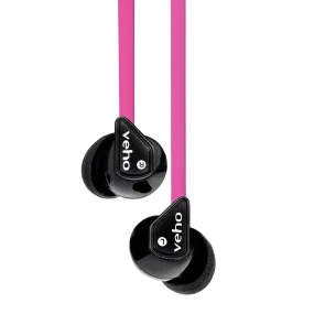 Veho 360 Z-1 Stereo Noise isolating Earphones with flex 'anti' tangle cord system - Pink