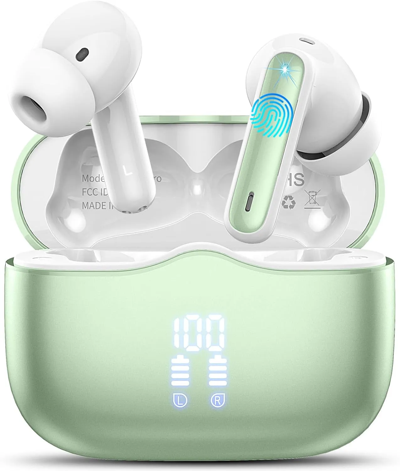 Wireless Earbuds, Bluetooth 5.3 Headphones in Ear with HiFi Stereo Deep Bass, 4 ENC Noise Cancelling Mic Wireless Earphones 40H Playtime, Bluetooth Earbuds Dual LED Display, IP7 Waterproof, Green